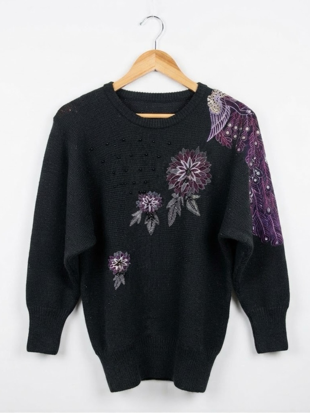 Vintage 80’s Medium Peacock Sweater Dolmen Sleeves